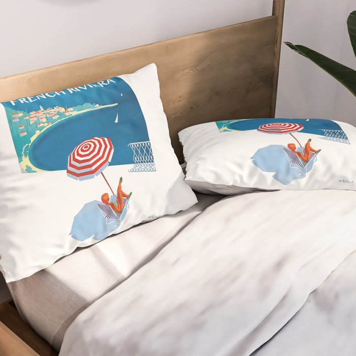 1954 FRENCH RIVIERA Travel Poster Pillow Sham Gallery Image 2