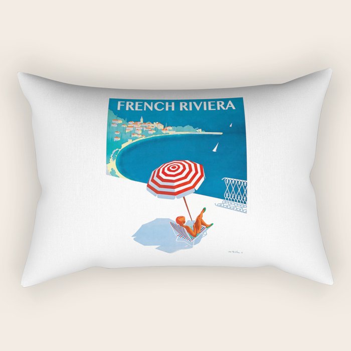 1954 FRENCH RIVIERA Travel Poster Rectangular Pillow Gallery Image 2