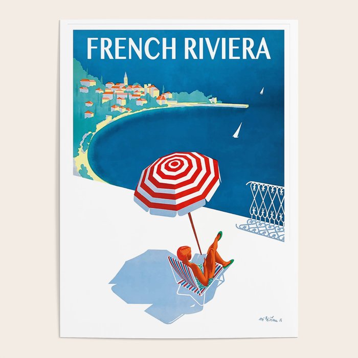 1954 FRENCH RIVIERA Travel Poster Poster Gallery Image 1
