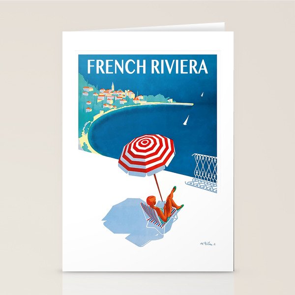 1954 FRENCH RIVIERA Travel Poster Stationery Card Gallery Image 1
