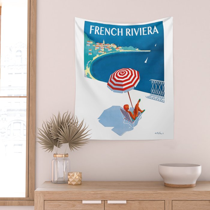 1954 FRENCH RIVIERA Travel Poster Wall Tapestry Gallery Image 2