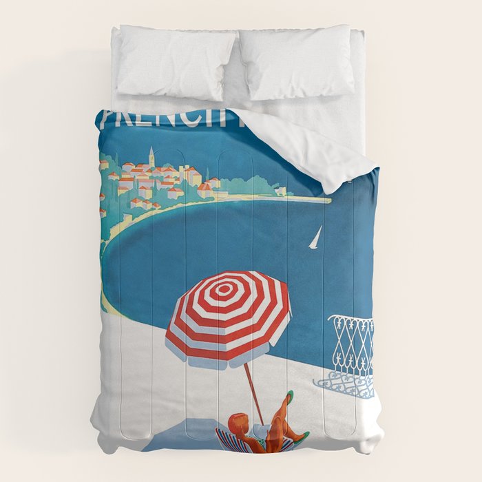 1954 FRENCH RIVIERA Travel Poster Comforter Gallery Image 1