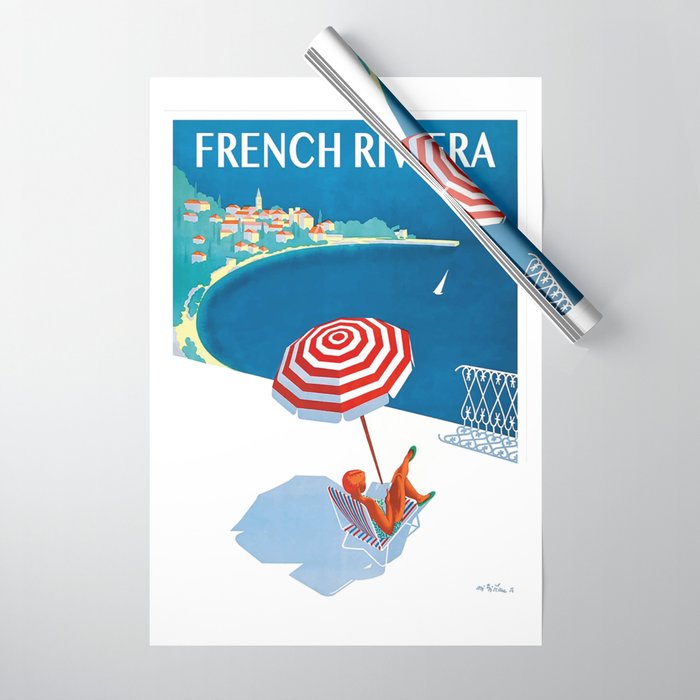 1954 FRENCH RIVIERA Travel Poster Wrapping Paper Gallery Image 1