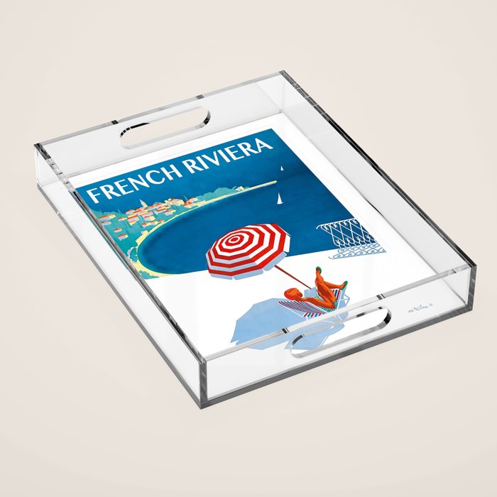 1954 FRENCH RIVIERA Travel Poster Acrylic Tray Gallery Image 1