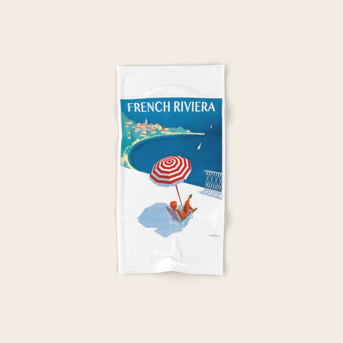 1954 FRENCH RIVIERA Travel Poster Bath Towel Gallery Image 1