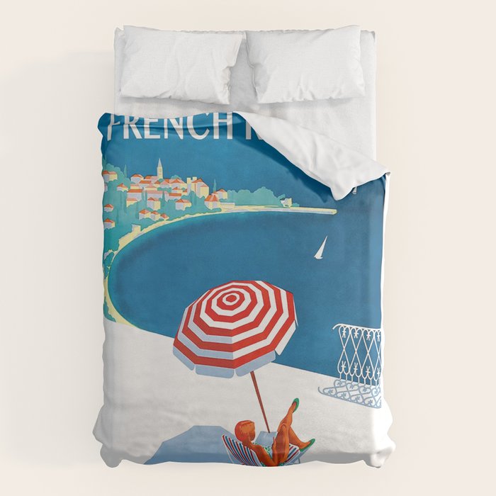 1954 FRENCH RIVIERA Travel Poster Duvet Cover Gallery Image 1