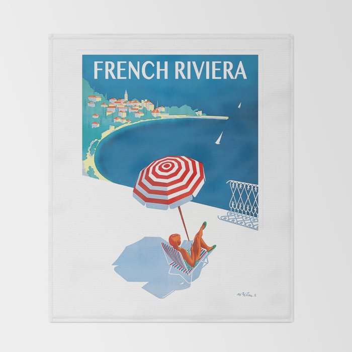1954 FRENCH RIVIERA Travel Poster Throw Blanket Gallery Image 2