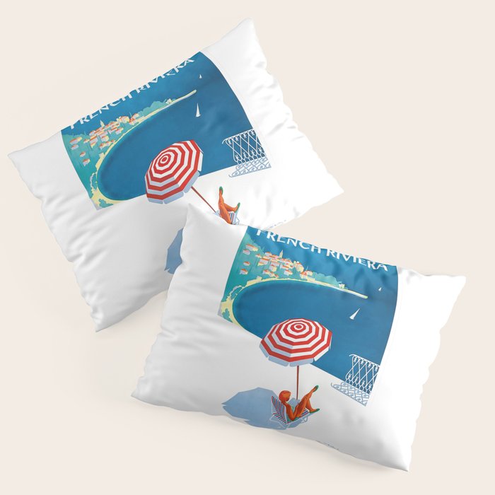 1954 FRENCH RIVIERA Travel Poster Pillow Sham Gallery Image 3