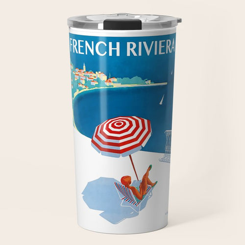 1954 French Riviera Travel Poster Travel Mug Gallery Image 1