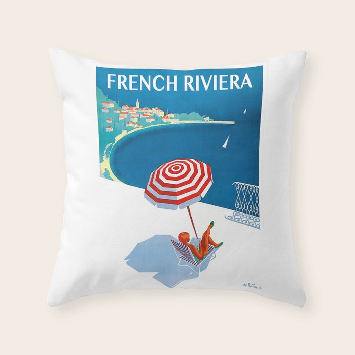 1954 FRENCH RIVIERA Travel Poster Throw Pillow Gallery Image 6