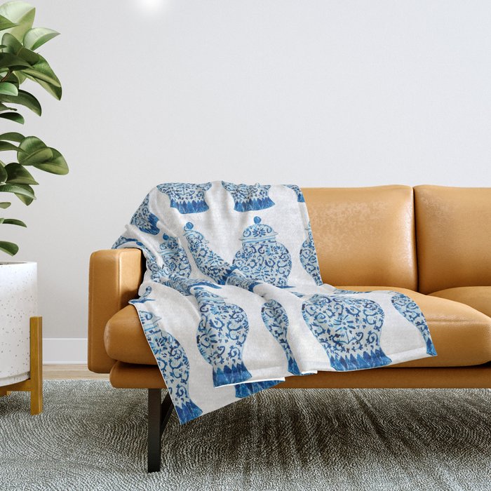 Blue and White Ginger Jars  Throw Blanket Gallery Image 1