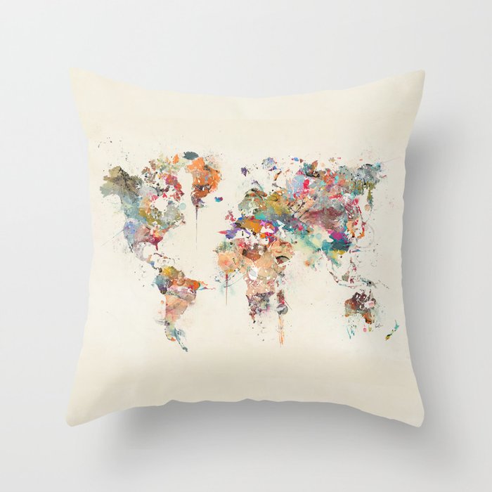world map watercolor Throw Pillow Gallery Image 1