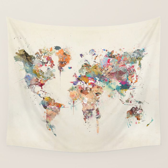 world map watercolor Wall Tapestry Gallery Image 4