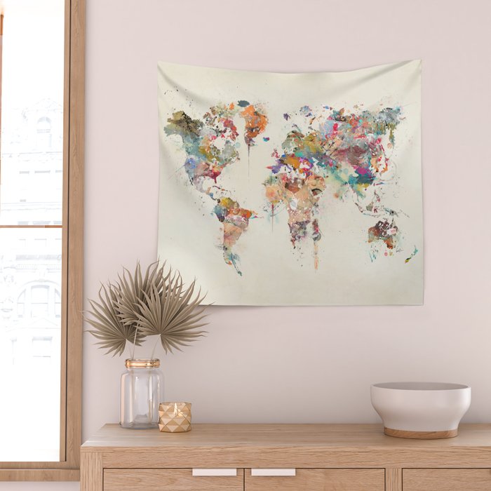world map watercolor Wall Tapestry Gallery Image 2