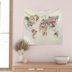 world map watercolor Wall Tapestry Gallery Image 2