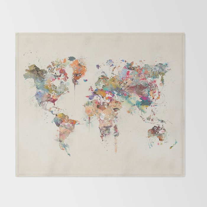 world map watercolor Throw Blanket Gallery Image 2
