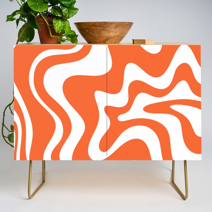 Liquid Swirl Retro Modern Abstract Pattern in Burnt Orange and White Credenza Gallery Image 1