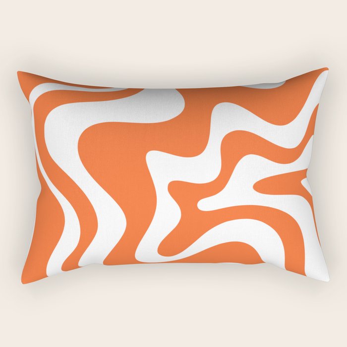 Liquid Swirl Retro Modern Abstract Pattern in Burnt Orange and White Rectangular Pillow Gallery Image 2