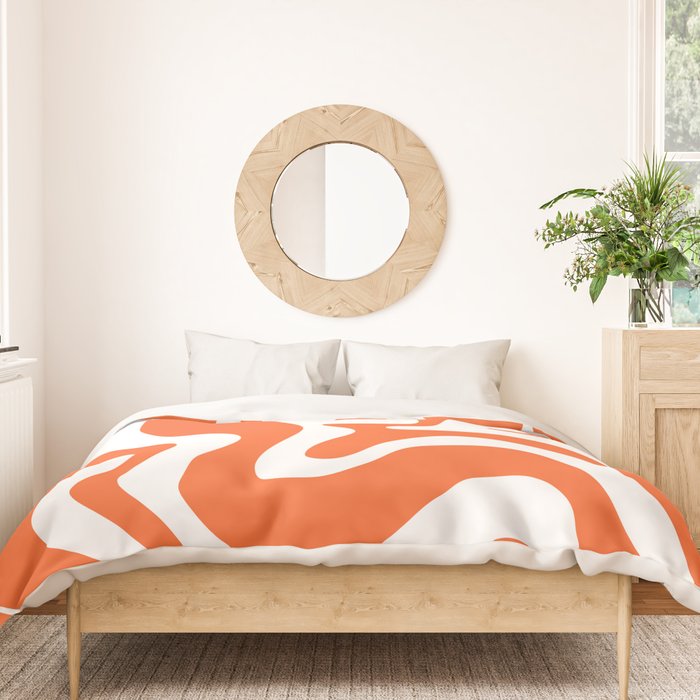 Liquid Swirl Retro Modern Abstract Pattern in Burnt Orange and White Duvet Cover Gallery Image 3