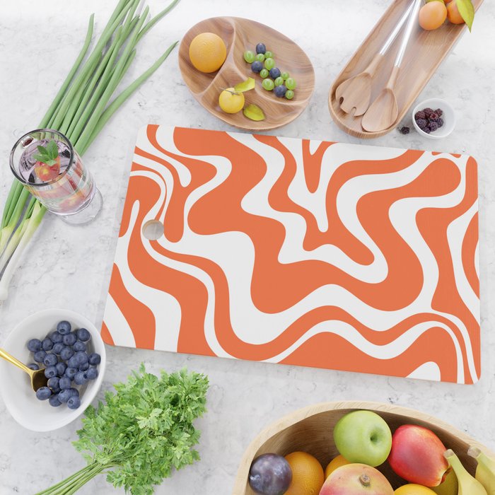 Liquid Swirl Retro Modern Abstract Pattern in Burnt Orange and White Cutting Board Gallery Image 2
