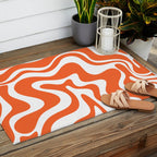 Liquid Swirl Retro Modern Abstract Pattern in Burnt Orange and White Outdoor Rug Gallery Image 2