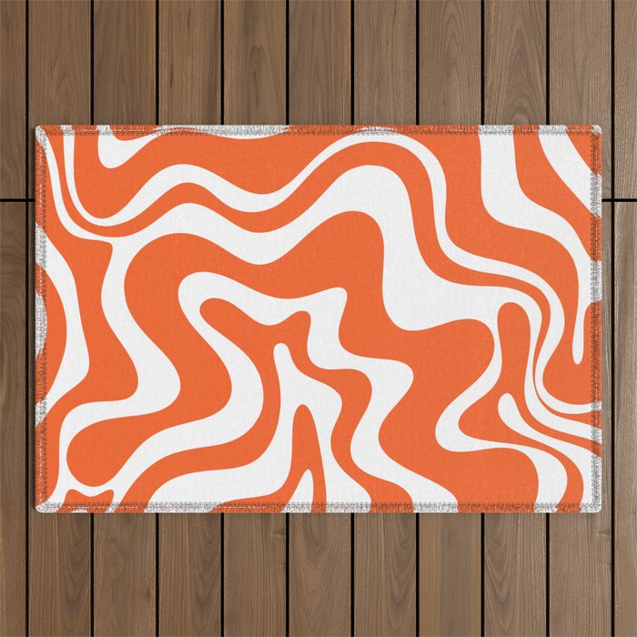 Liquid Swirl Retro Modern Abstract Pattern in Burnt Orange and White Outdoor Rug Gallery Image 1