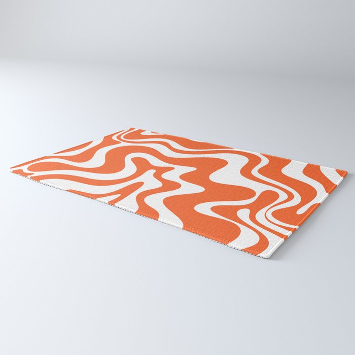 Liquid Swirl Retro Modern Abstract Pattern in Burnt Orange and White Rug Gallery Image 3
