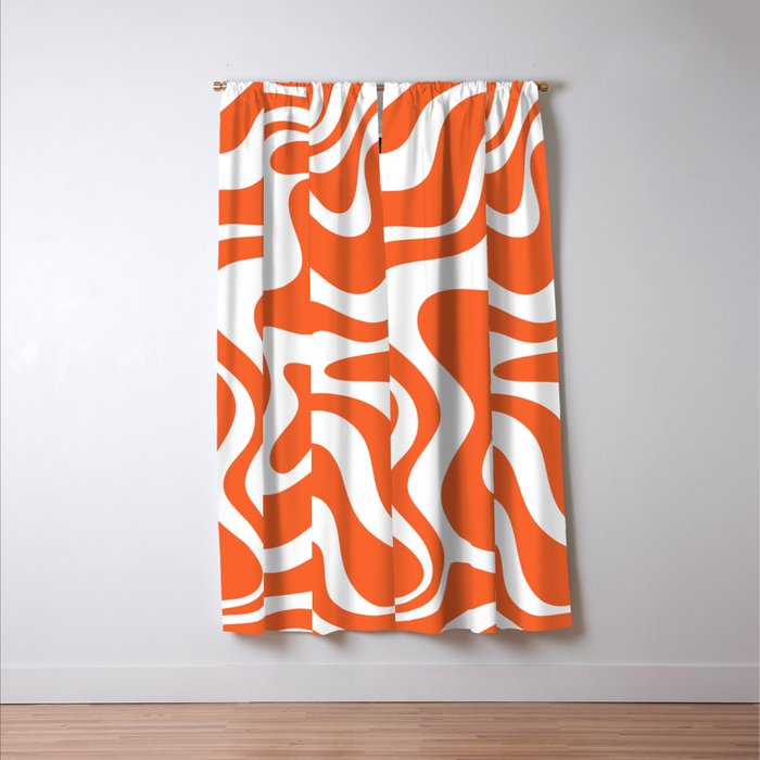 Liquid Swirl Retro Modern Abstract Pattern in Burnt Orange and White Window Curtain Gallery Image 3