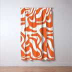 Liquid Swirl Retro Modern Abstract Pattern in Burnt Orange and White Window Curtain Gallery Image 3