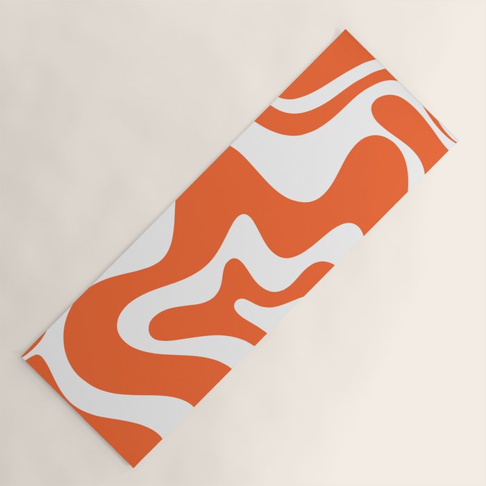 Liquid Swirl Retro Modern Abstract Pattern in Burnt Orange and White Yoga Mat Gallery Image 1