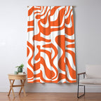 Liquid Swirl Retro Modern Abstract Pattern in Burnt Orange and White Window Curtain Gallery Image 5
