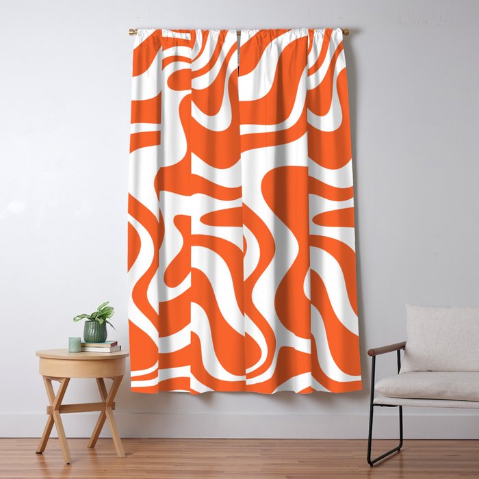Liquid Swirl Retro Modern Abstract Pattern in Burnt Orange and White Window Curtain Gallery Image 5