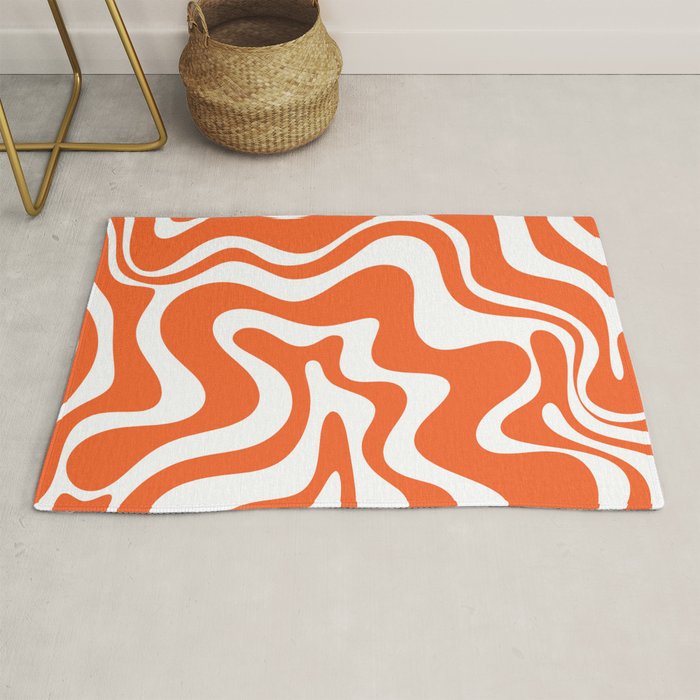 Liquid Swirl Retro Modern Abstract Pattern in Burnt Orange and White Rug Gallery Image 1
