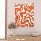 Liquid Swirl Retro Modern Abstract Pattern in Burnt Orange and White Wall Tapestry Gallery Image 2