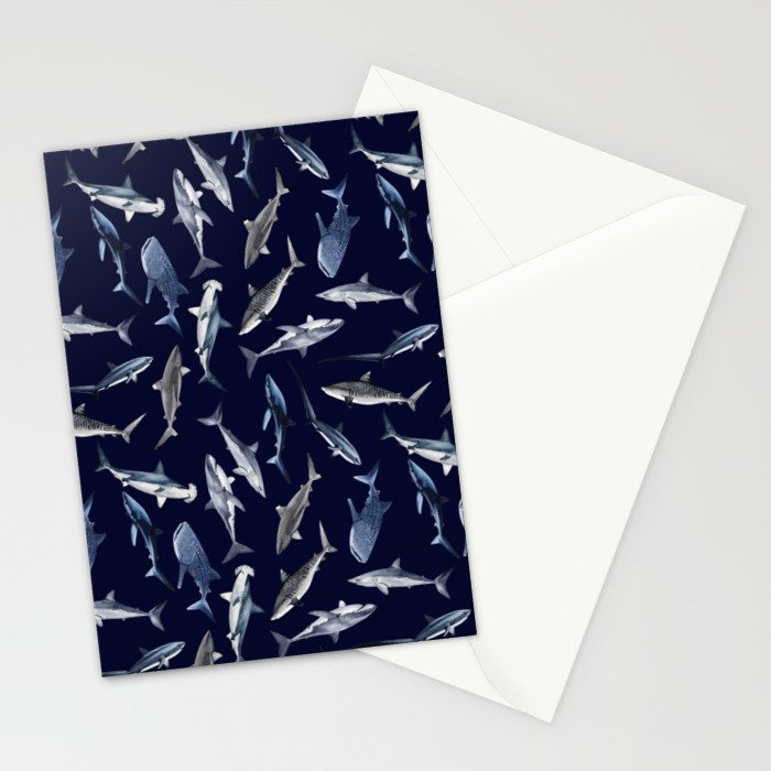 SHARKS PATTERN (NAVY BLUE) Stationery Card Gallery Image 2