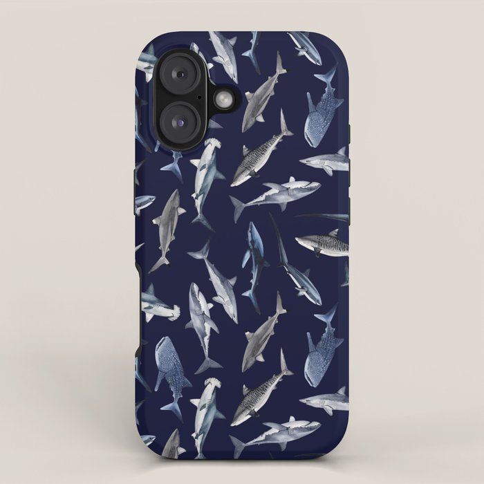 SHARKS PATTERN (NAVY BLUE) iPhone Case Gallery Image 1