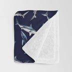 SHARKS PATTERN (NAVY BLUE) Throw Blanket Gallery Image 3