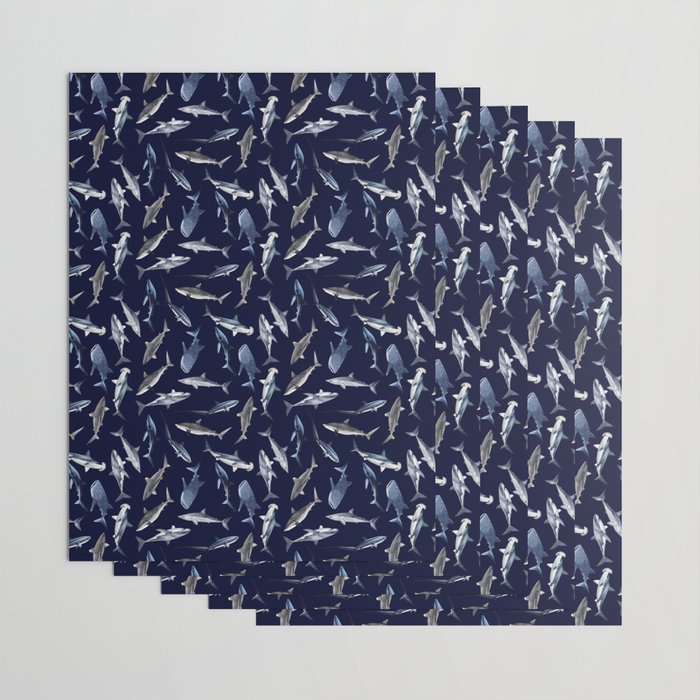 SHARKS PATTERN (NAVY BLUE) Wrapping Paper Gallery Image 3