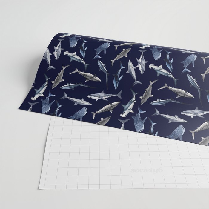 SHARKS PATTERN (NAVY BLUE) Wrapping Paper Gallery Image 2