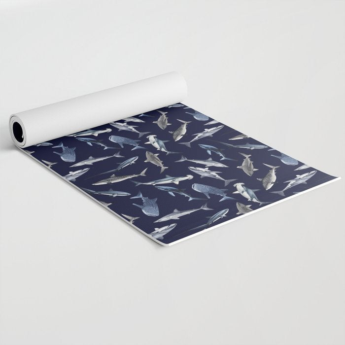 SHARKS PATTERN (NAVY BLUE) Yoga Mat Gallery Image 2