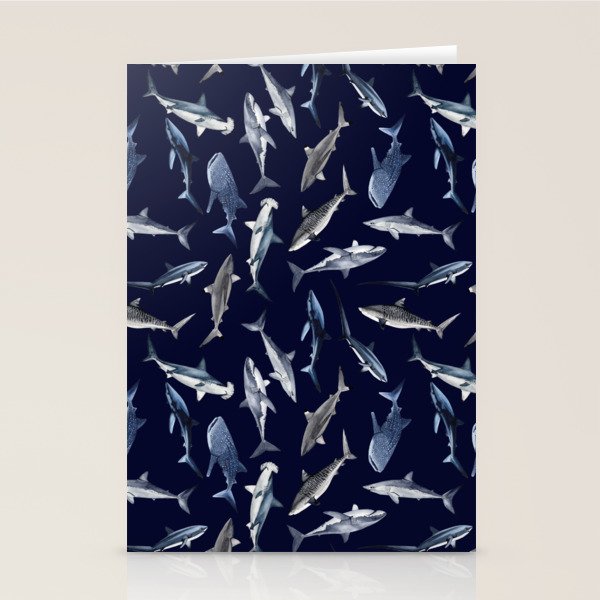 SHARKS PATTERN (NAVY BLUE) Stationery Card Gallery Image 1