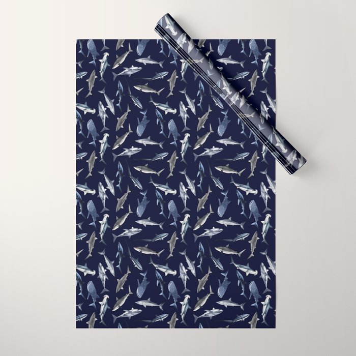 SHARKS PATTERN (NAVY BLUE) Wrapping Paper Gallery Image 1