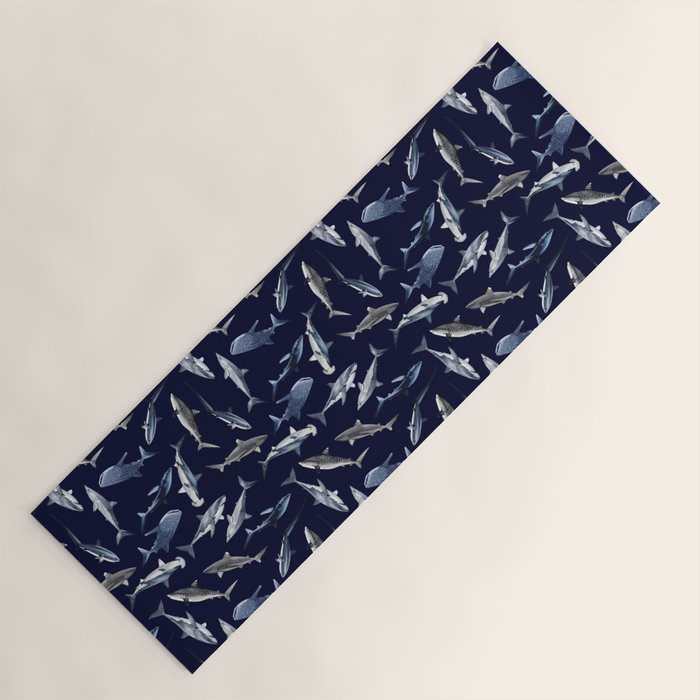 SHARKS PATTERN (NAVY BLUE) Yoga Mat Gallery Image 1