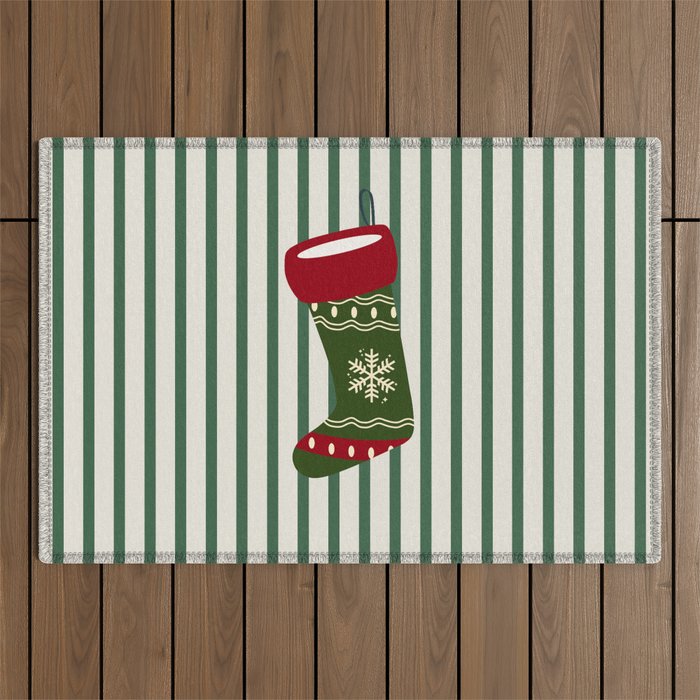 Christmas Stocking Green Outdoor Rug Gallery Image 1