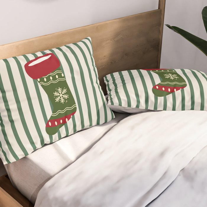 Christmas Stocking Green Pillow Sham Gallery Image 2