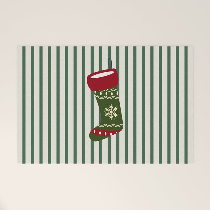 Christmas Stocking Green Welcome Mat Gallery Image 1
