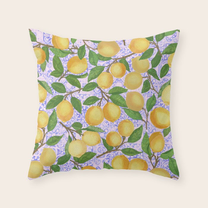 Lemonade on Pink Tile Throw Pillow Gallery Image 1