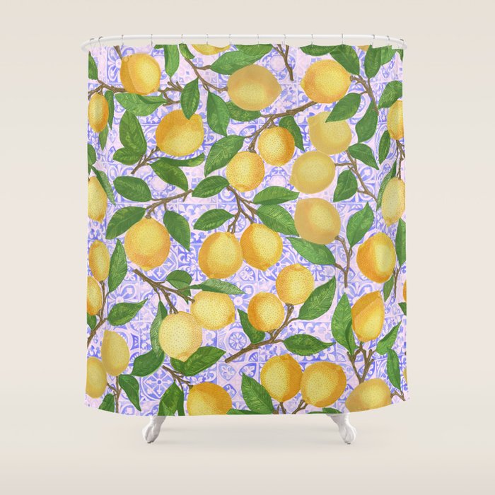 Lemonade on Pink Tile Shower Curtain Gallery Image 1