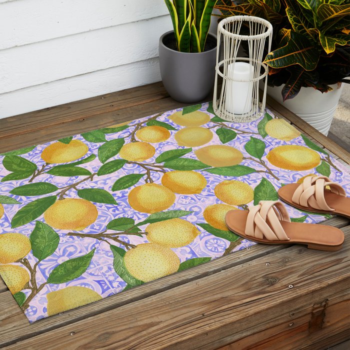 Lemonade on Pink Tile Outdoor Rug Gallery Image 2