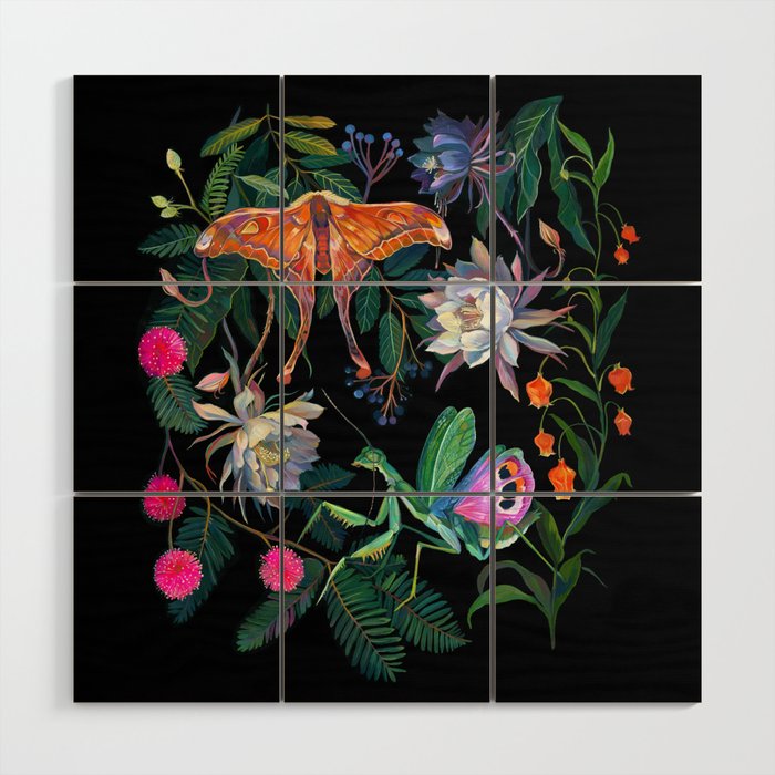 Mantis and Moth Cactus Flower Wood Wall Art Gallery Image 1